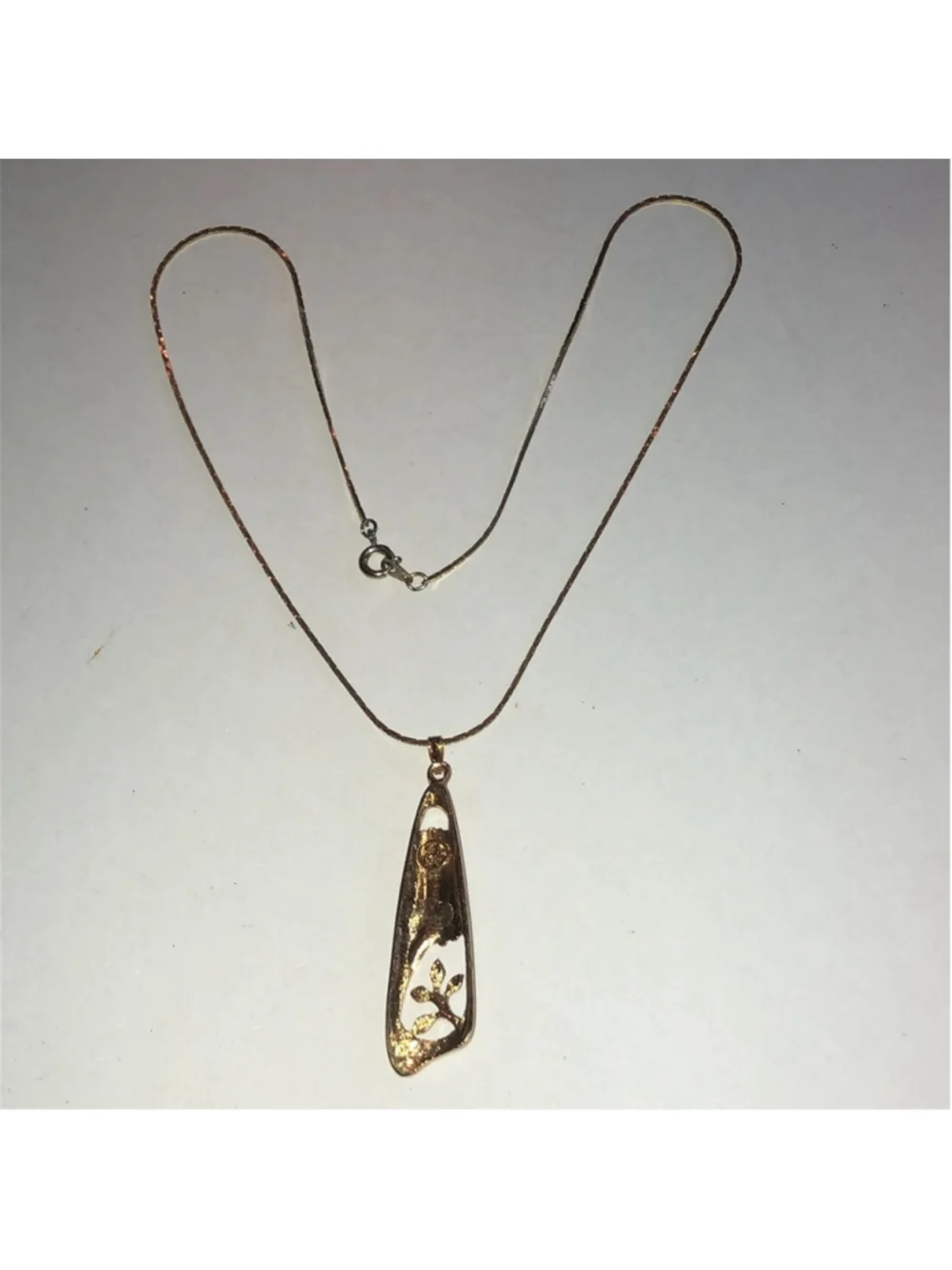 Angel Brand Signed Vintage Gold Tone Floral Pendant Necklace